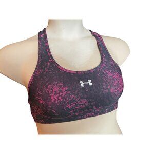 Under Armour Reversible Sports Bra MD Medium Pink Charcoal Snake Print HeatGear